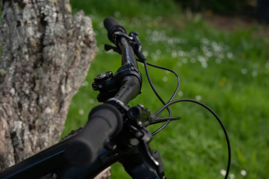 MTB im Grünen ohne Zubehör und freiem Lenker
