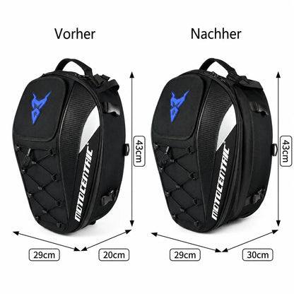 2-in-1-Motorradtasche mit Expander-Funktion, von 29x20x43 auf 29x30x43 cm erweiterbar für mehr Stauraum