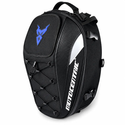 2-in-1-Motorradtasche mit Hartschale in Blau-Schwarz, viel Stauraum und sicherem Halt am Heck oder Rücken