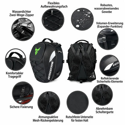 2-in-1-Motorradtasche wasserabweisend mit Reflektoren, Expander-Funktion und komfortablen Schultergurten