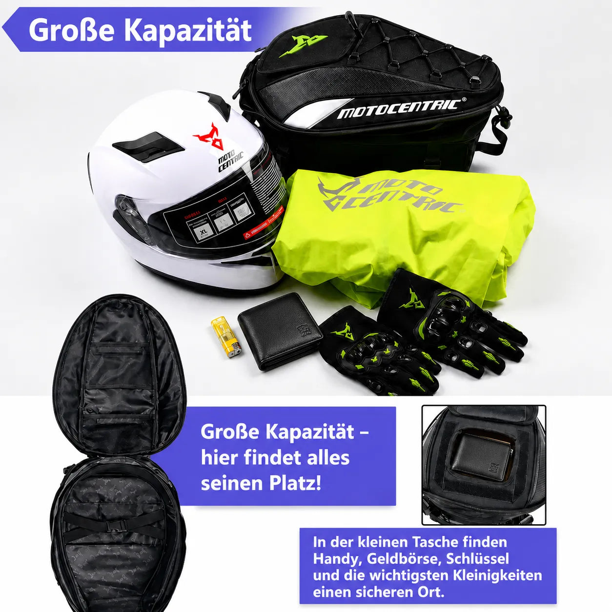 2-in-1-Motorradtasche mit großer Kapazität für Helm, Handschuhe und Zubehör – sicher und übersichtlich verstaut