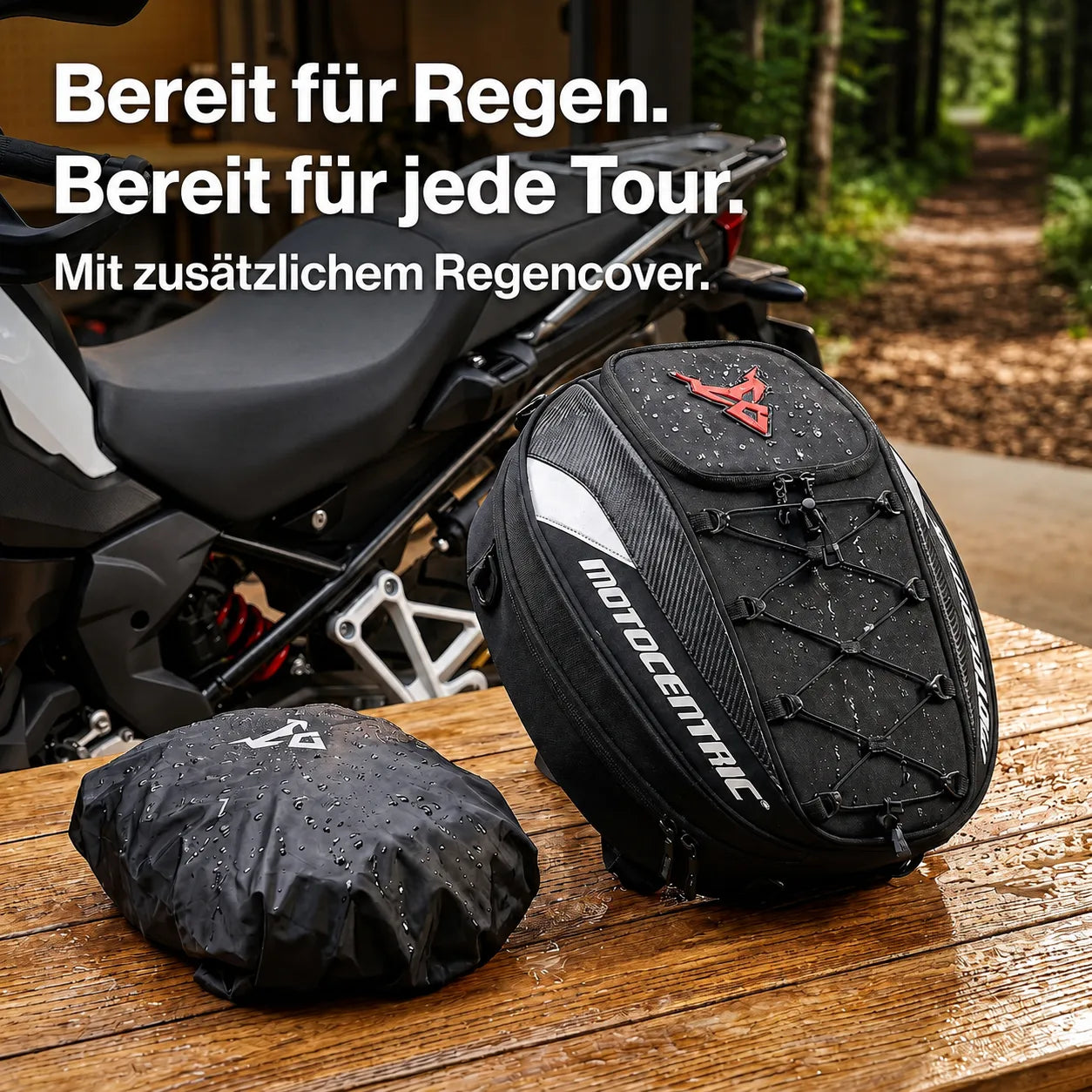 2-in-1-Motorradtasche mit Regencover, viel Stauraum und sicherer Befestigung – bereit für jede Tour
