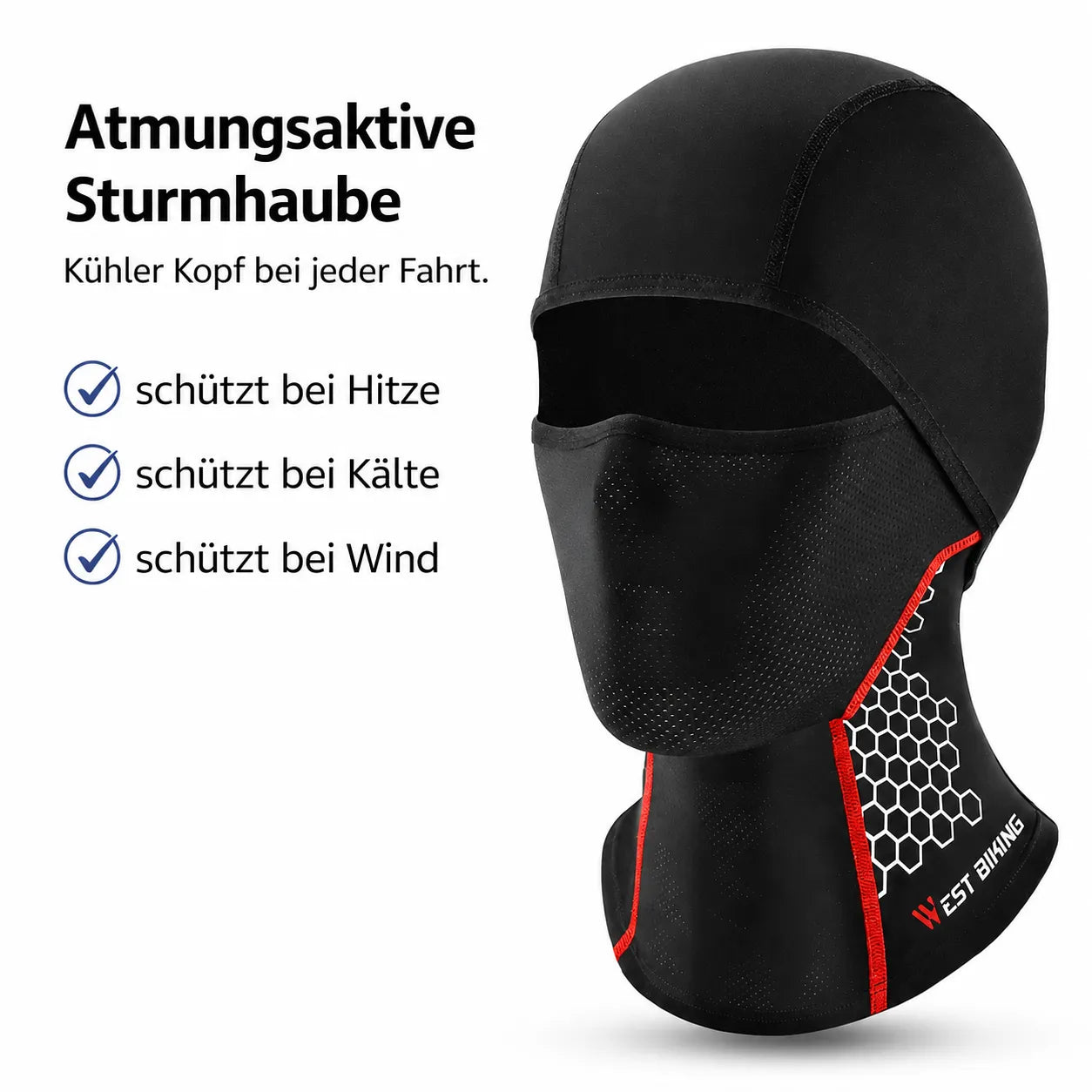Atmungsaktive Fahrrad Sturmhaube – leichte Balaclava für Schutz bei Hitze, Kälte und Wind unter dem Fahrradhelm