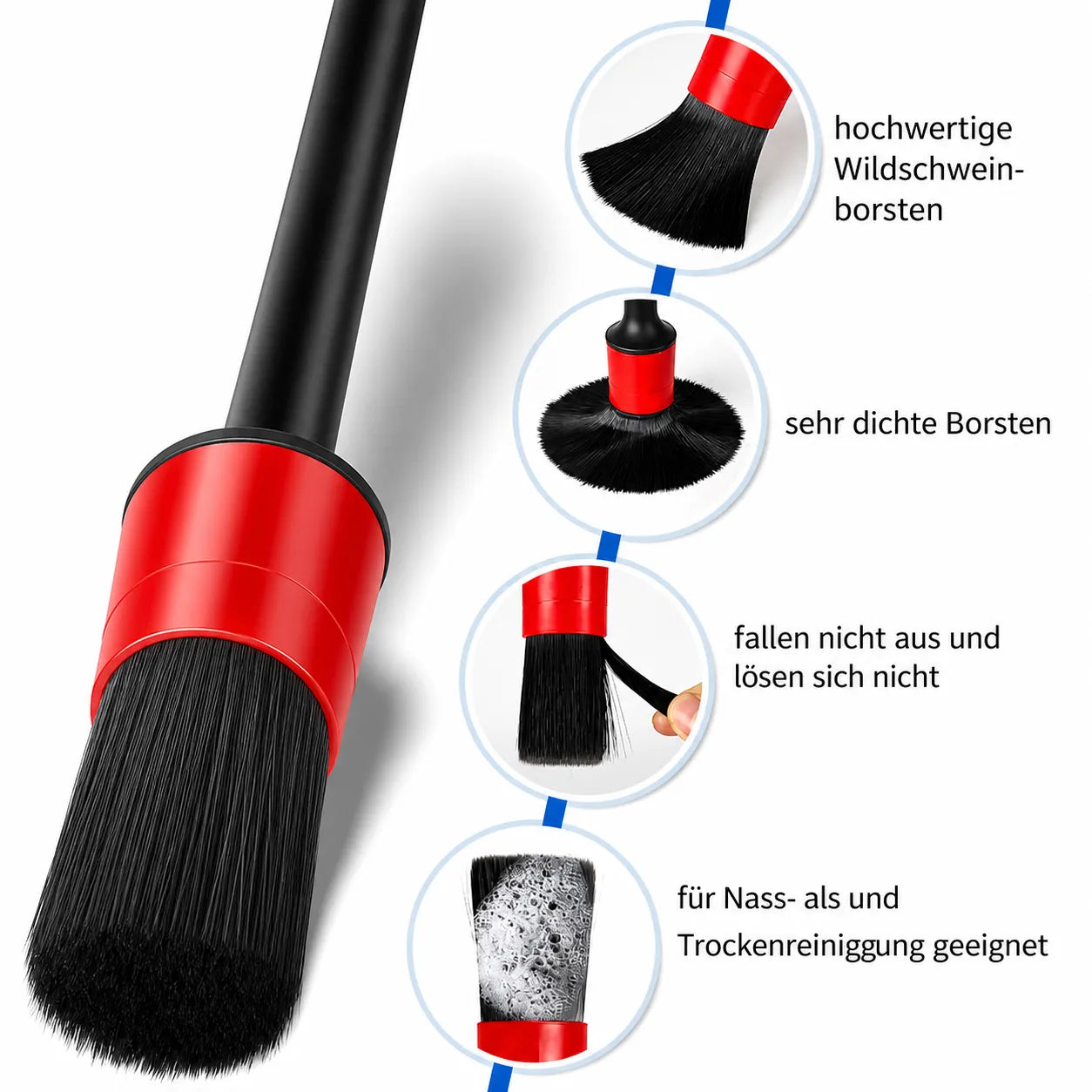 Auto Detailing Pinsel mit hochwertigen, dichten Borsten – langlebig und geeignet für Nass‑ und Trockenreinigung