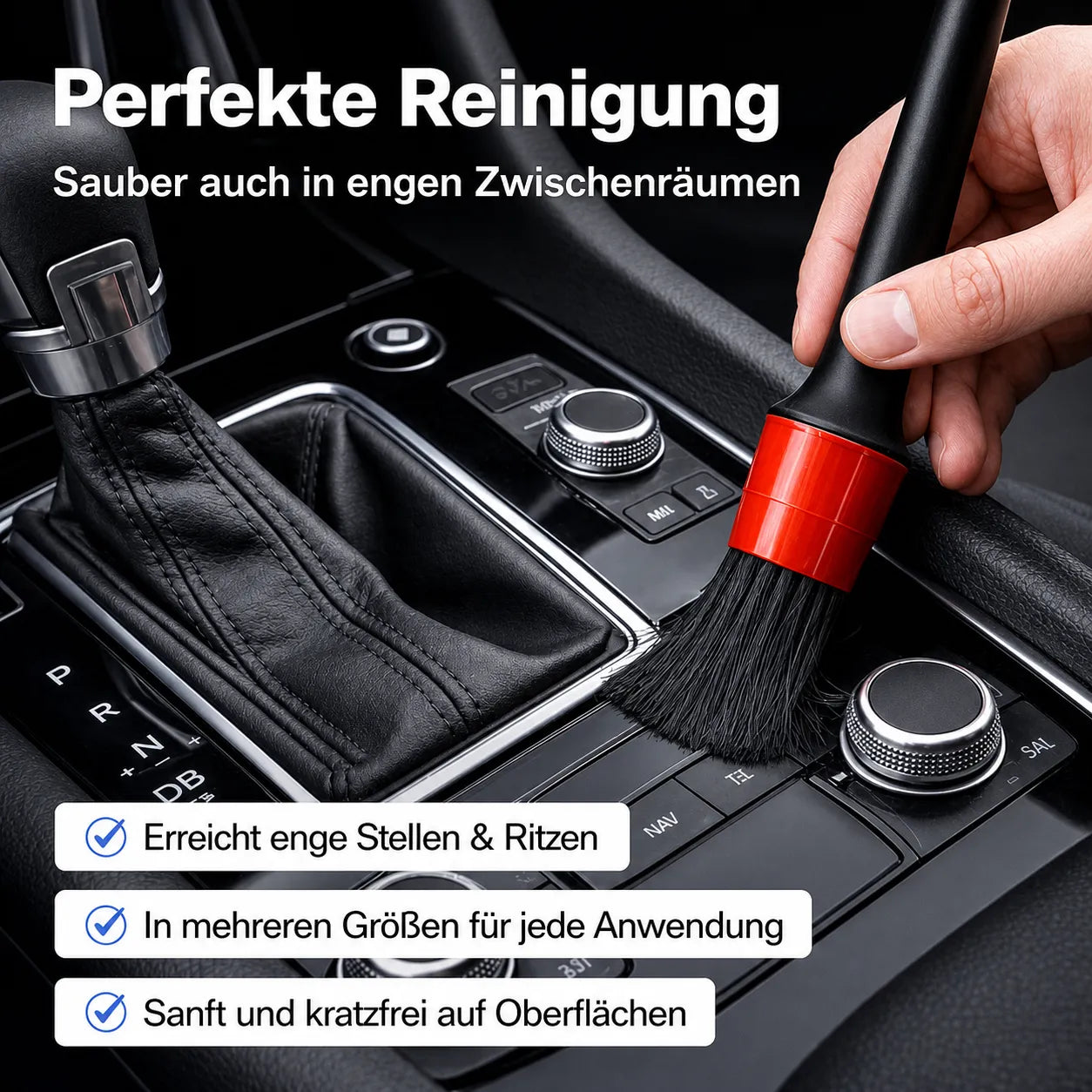 Auto Detailing Pinsel für Innenraumreinigung – sanfte und kratzfreie Reinigung von Mittelkonsole, Schaltern und engen Ritzen
