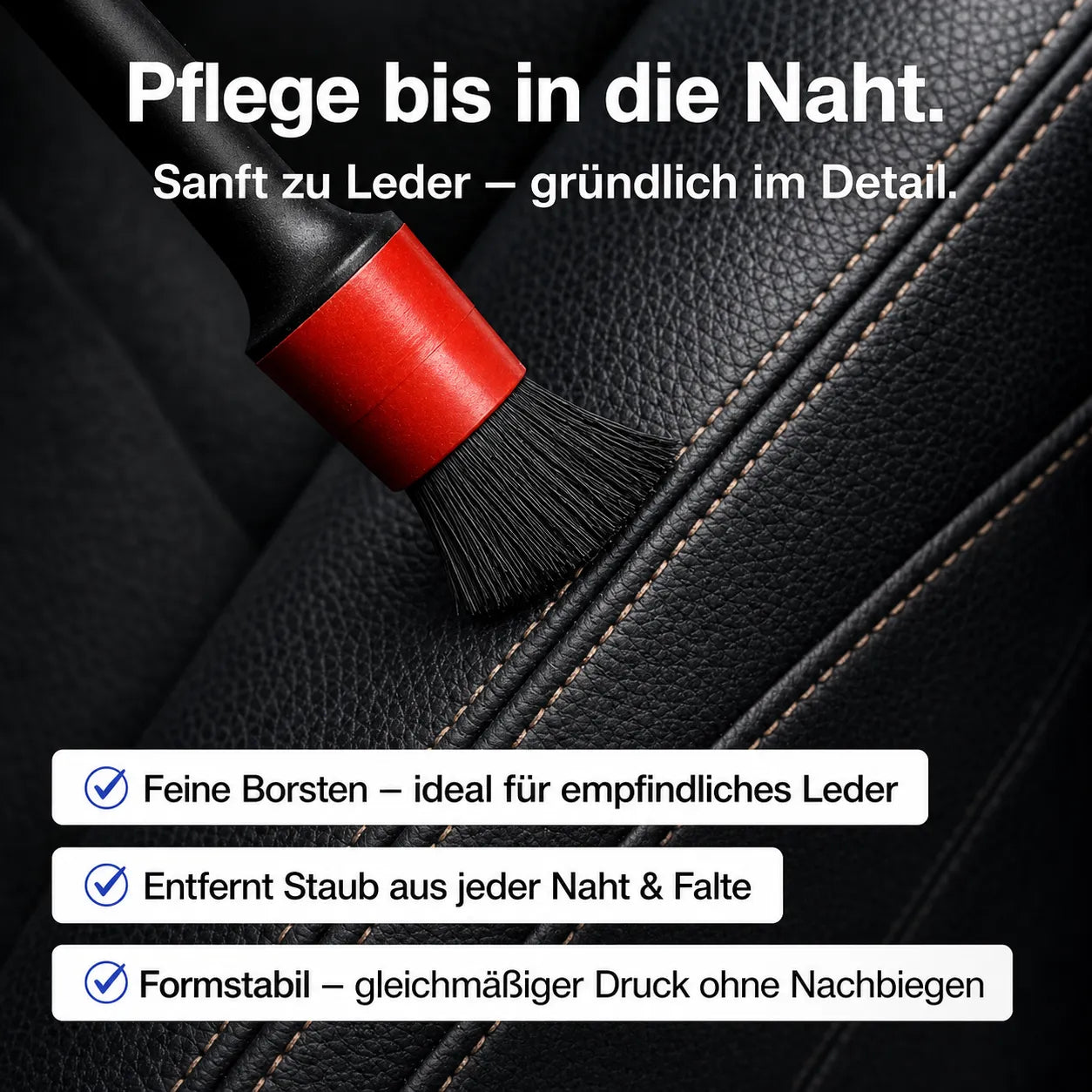 Auto Detailing Pinsel mit feinen Borsten zur schonenden Lederreinigung – präzise Pflege für Nähte und empfindliche Oberflächen