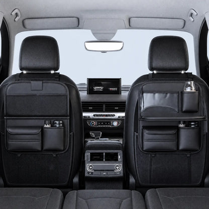 2er Set Auto Sitz Organizer mit Klapptisch & Tabletfach – Rücksitzschutz mit Stauraum für Flaschen & Zubehör.
