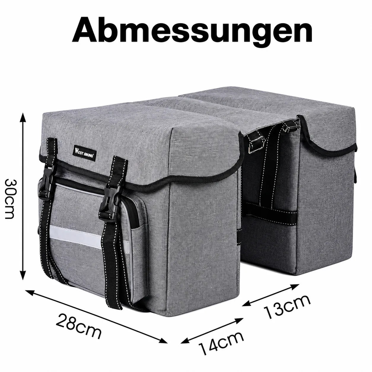 Fahrrad Doppeltasche 30x28x14/13 cm – wasserdichte Gepäckträgertasche mit Reflektor, viel Stauraum für Tour & Alltag.
