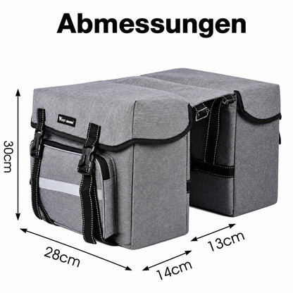 Fahrrad Doppeltasche 30x28x14/13 cm – wasserdichte Gepäckträgertasche mit Reflektor, viel Stauraum für Tour & Alltag.