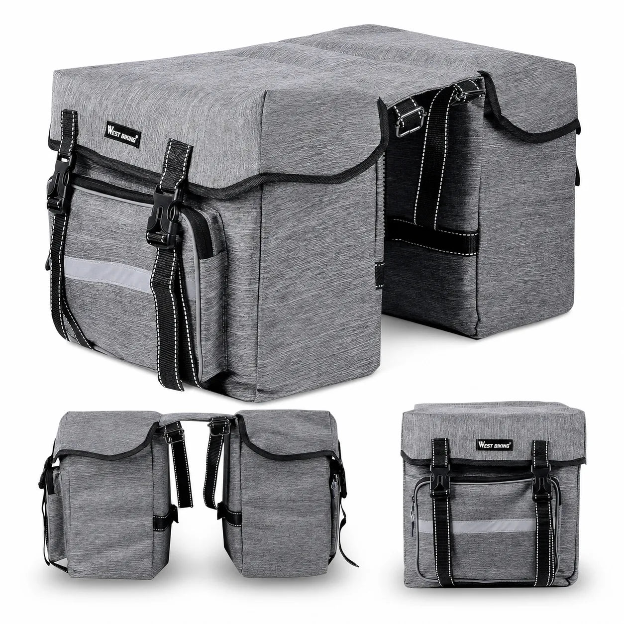Fahrrad Doppeltasche 25L – wasserdichte Gepäckträgertasche mit Reflektor, viel Stauraum für Alltag & Radtouren.