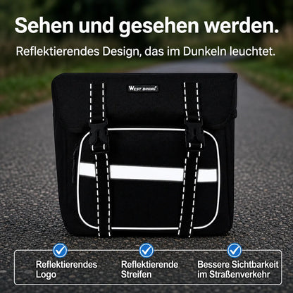 Fahrrad Gepäckträgertasche mit Reflektorstreifen – hohe Sichtbarkeit im Dunkeln, sicher & robust für Alltag und Tour.