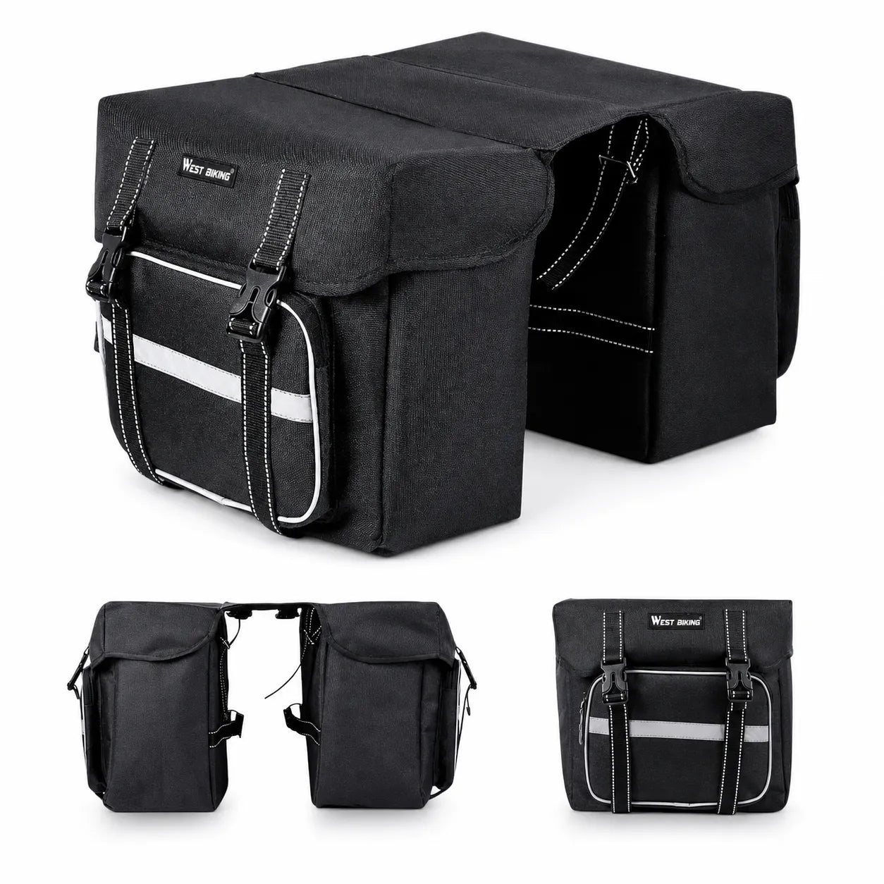 Fahrrad Doppeltasche 25L schwarz – wasserdichte Gepäckträgertasche mit Reflektor, robust & ideal für Alltag und Touren.