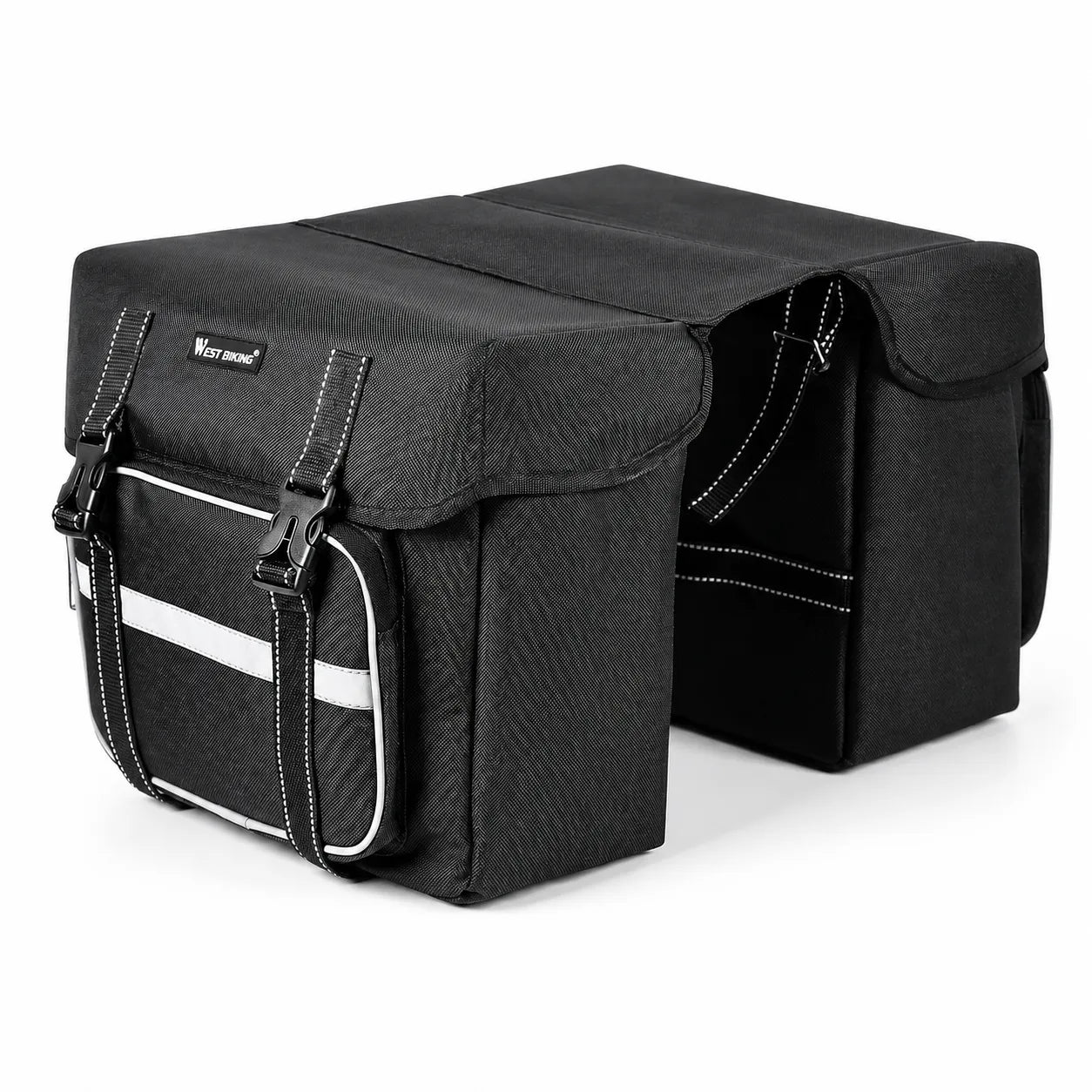 Fahrrad Doppeltasche 25L schwarz – wasserdichte Gepäckträgertasche mit Reflektor, ideal für Alltag & Radtouren.
