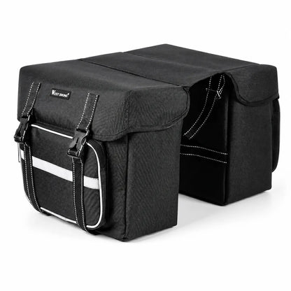 Fahrrad Doppeltasche 25L schwarz – wasserdichte Gepäckträgertasche mit Reflektor, ideal für Alltag & Radtouren.