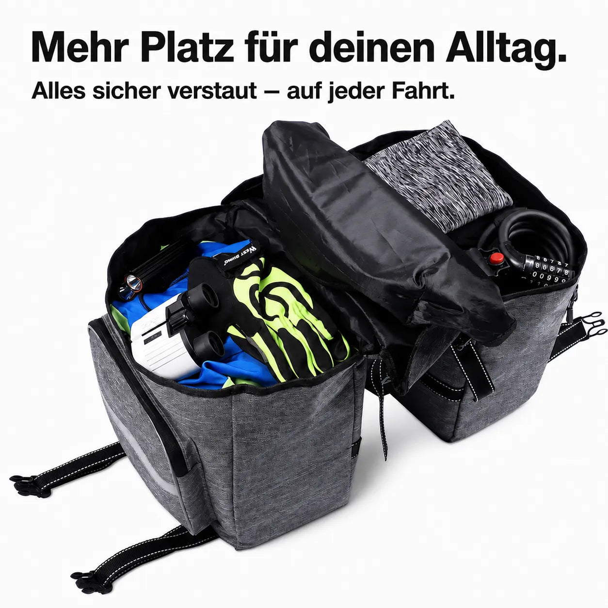 Fahrrad Doppeltasche mit großer Kapazität – geräumige Gepäckträgertasche für sicheren Transport im Alltag und auf Tour