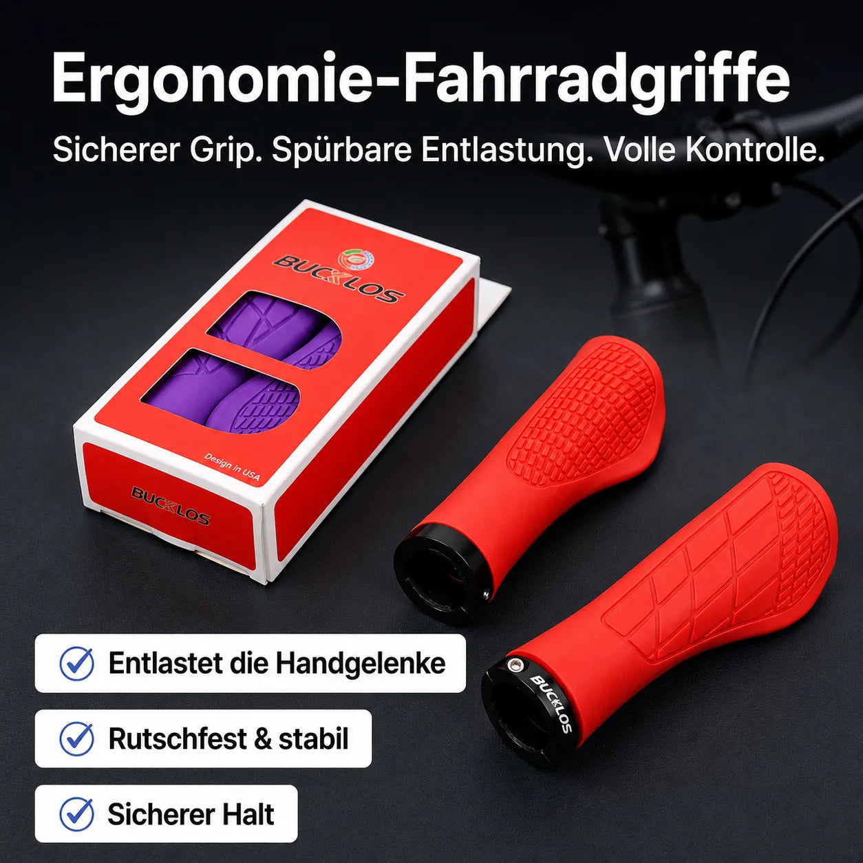 Ergonomie Fahrradgriffe mit rutschfester Oberfläche – entlasten die Handgelenke und sorgen für sicheren Halt am Lenker