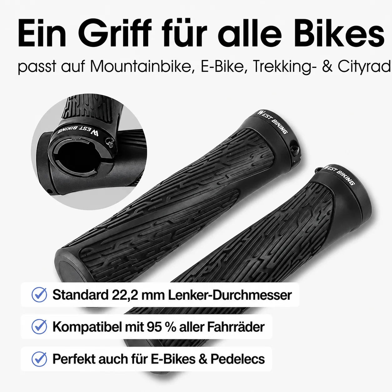 Ergonomisch geformte Fahrradgriffe 22,2 mm – kompatibel mit Mountainbike, E‑Bike und Trekkingrad für sicheren Halt