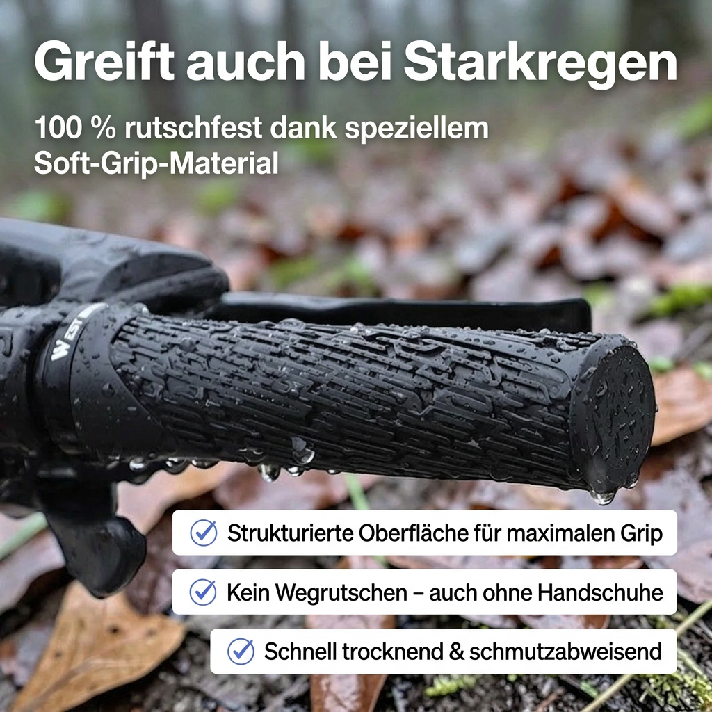 Fahrradgriffe ergonomisch geformt in Schwarz mit Anti-Rutsch-Profil Nahaufnahme