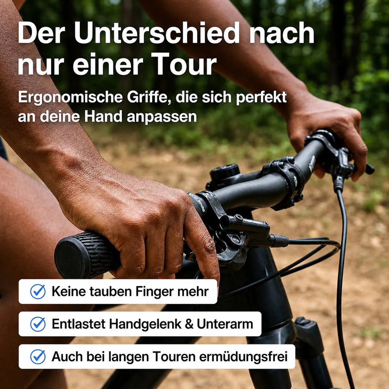 Ergonomisch geformte Fahrradgriffe – entlasten Handgelenk und Unterarm und sorgen für ermüdungsfreies Fahren auf langen Touren