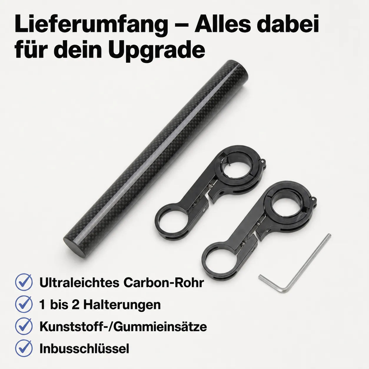 Fahrrad-Lenker-Verlängerung Carbon Set: Alles für dein Upgrade. Mehr Platz, Übersicht & sicher montiert inkl. Werkzeug.