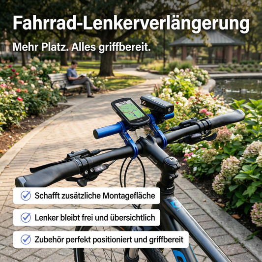 Fahrrad-Lenker-Verlängerung aus Aluminium in Schwarz für zusätzlichen Montageplatz am Lenker