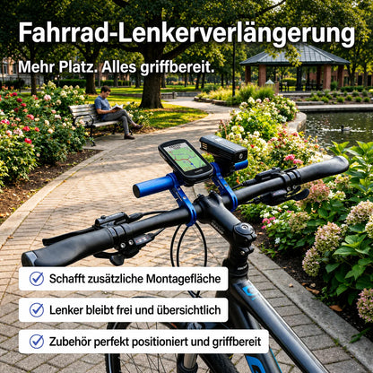 Fahrrad Lenkerverlängerung mit zusätzlicher Montagefläche – schafft Platz für Fahrradcomputer, Licht und weiteres Zubehör