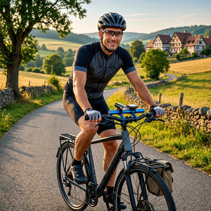 Fahrrad Lenkerverlängerung im Einsatz – schafft mehr Platz am Lenker für Fahrradcomputer und Licht für bessere Übersicht