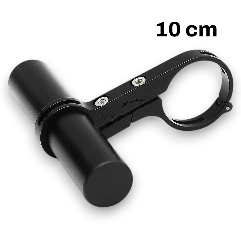 Vergleich eines überladenen Fahrradlenkers ohne und eines aufgeräumten Lenkers mit Lenker-Verlängerung