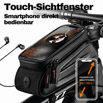 Fahrrad Rahmentasche mit Touch‑Sichtfenster für Smartphones bis 7 Zoll – einfache Navigation und Bedienung direkt am Lenker