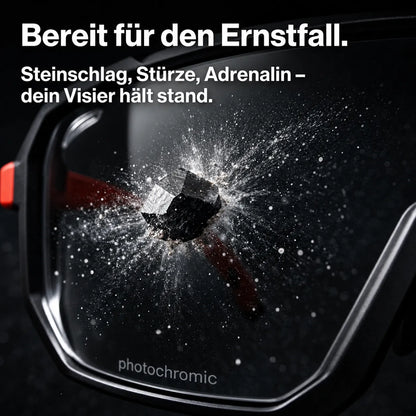 Fahrrad Sportbrille Photochromic mit schlagfestem Visier – robuster Schutz vor Steinschlag und äußeren Einwirkungen