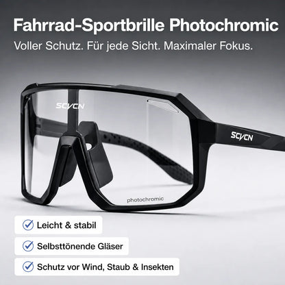 Fahrrad Sportbrille Photochromic mit selbsttönenden Gläsern – leichter und stabiler Schutz vor Wind, Staub und Insekten