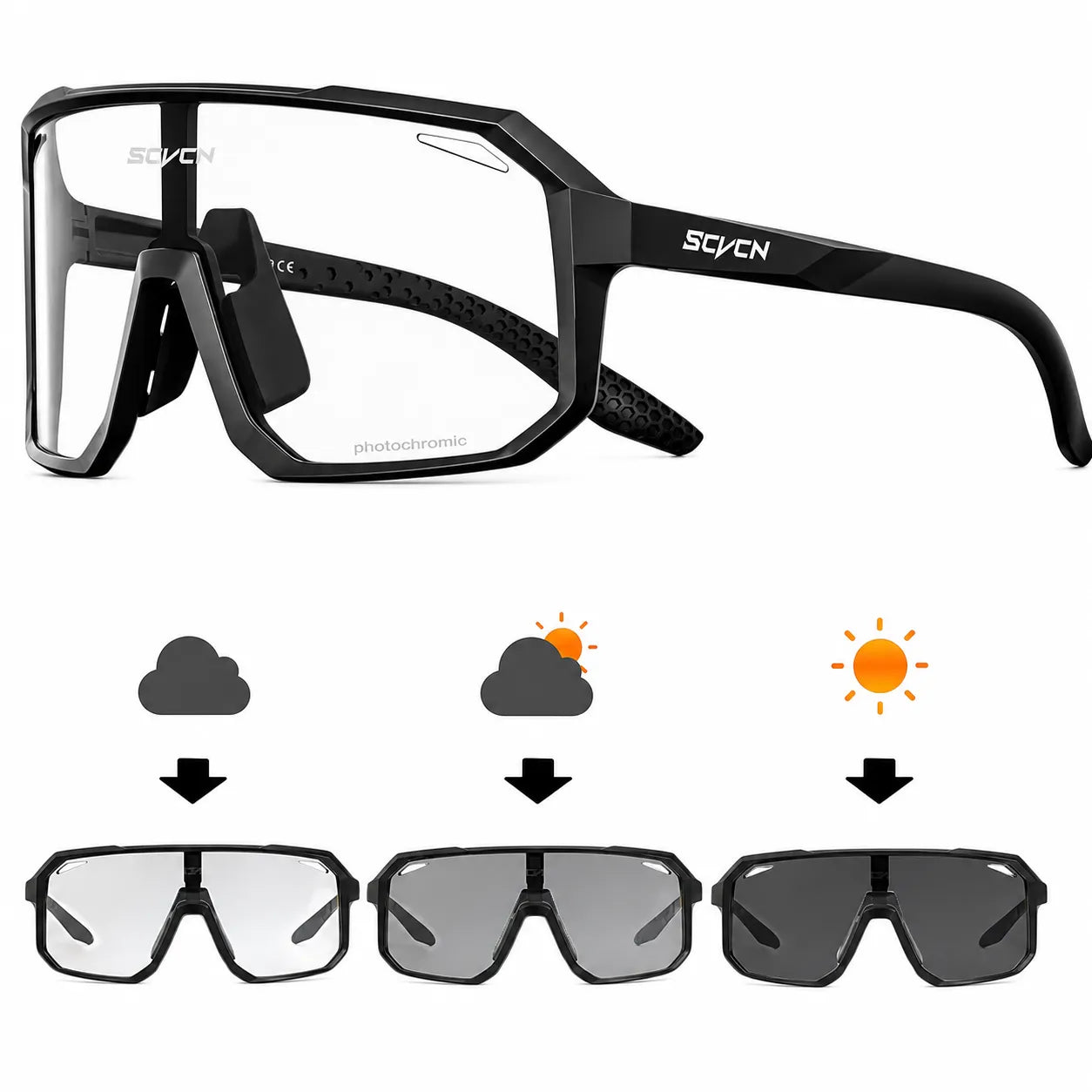 Fahrrad-Sportbrille Photochromic mit automatischer Tönung, UV400-Schutz und klarer Sicht bei jedem Wetter