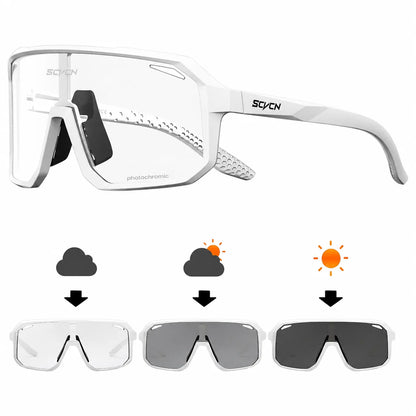 Fahrrad-Sportbrille Photochromic in Weiß mit automatischer Tönung und UV400-Schutz für jede Wetterlage