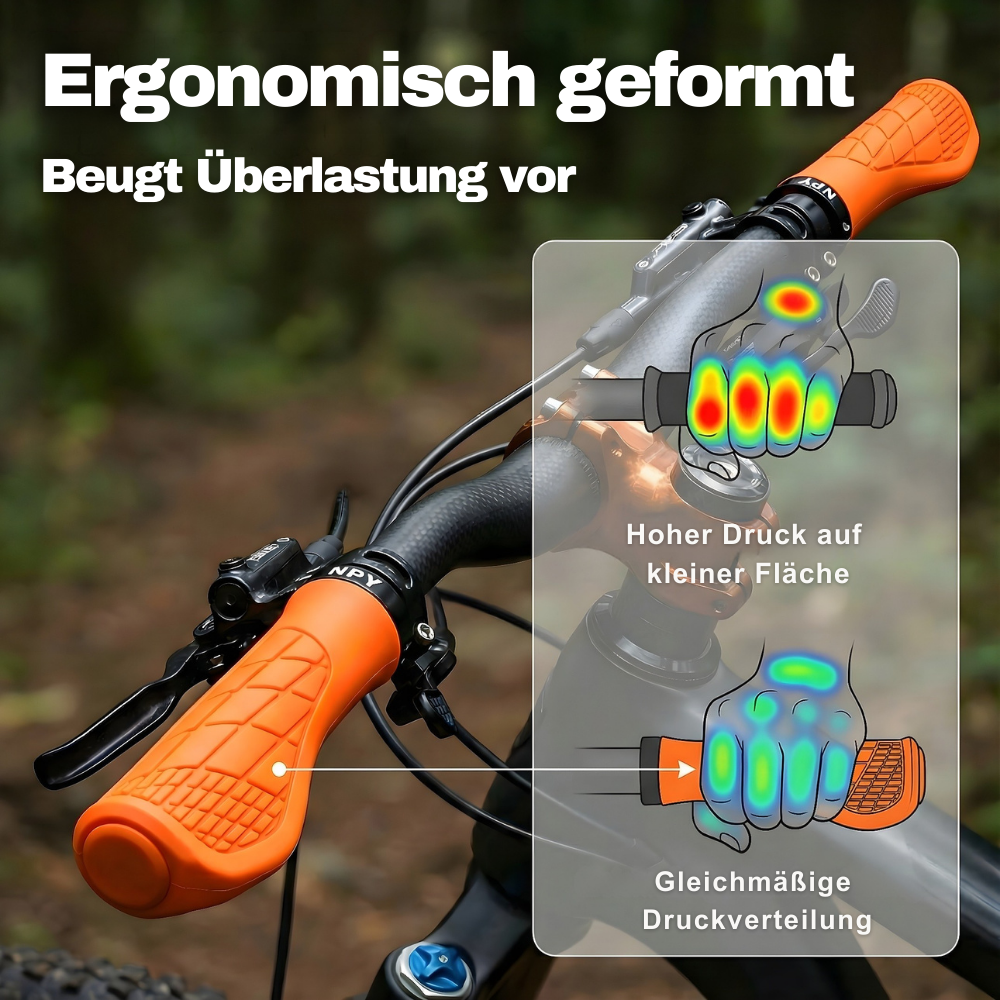 Ergonomisch geformte Fahrradgriffe - beugen der Überlastung vor.