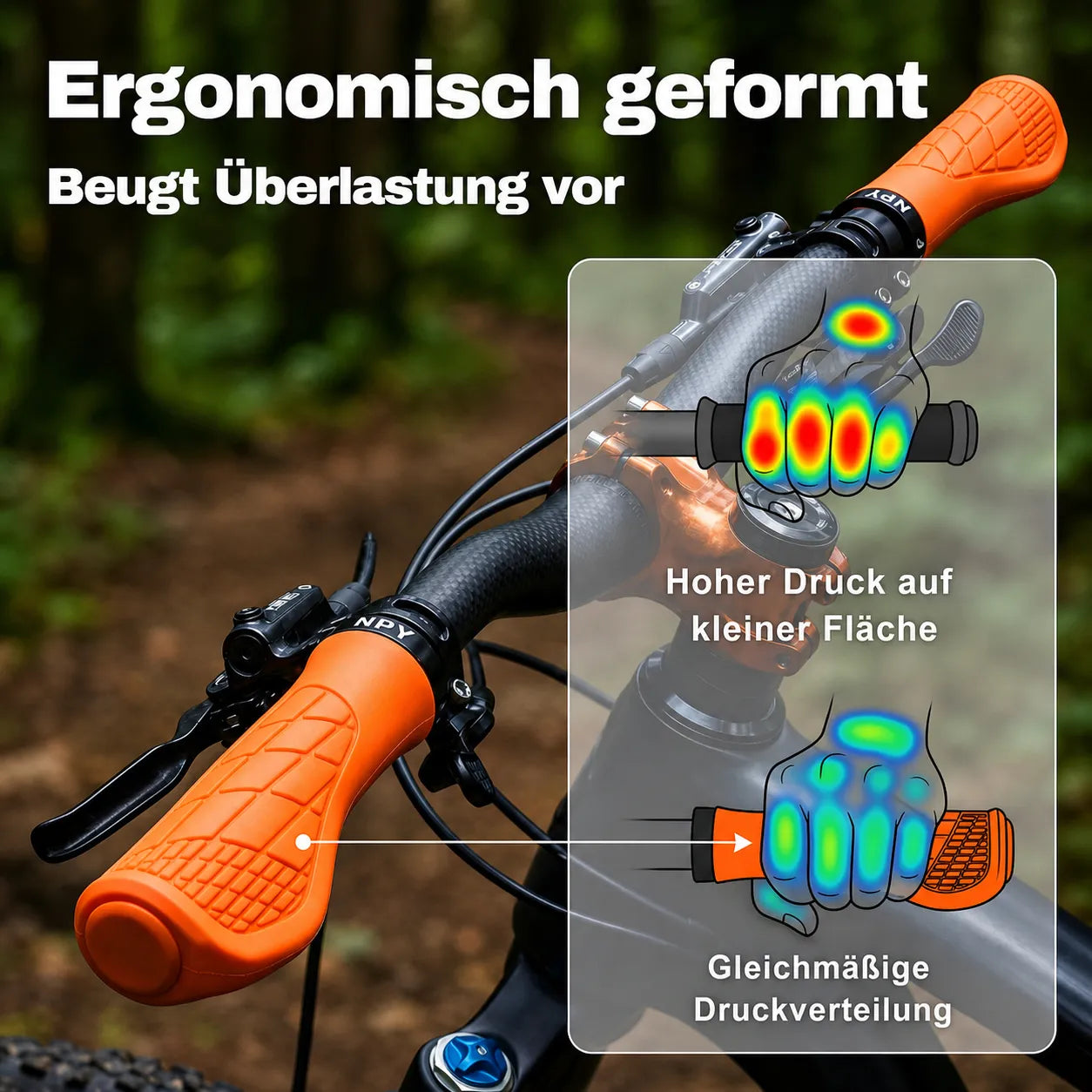 Ergonomische Fahrradgriffe mit Komfort‑Grip und gleichmäßiger Druckverteilung – reduzieren Handermüdung und sorgen für sicheren Halt