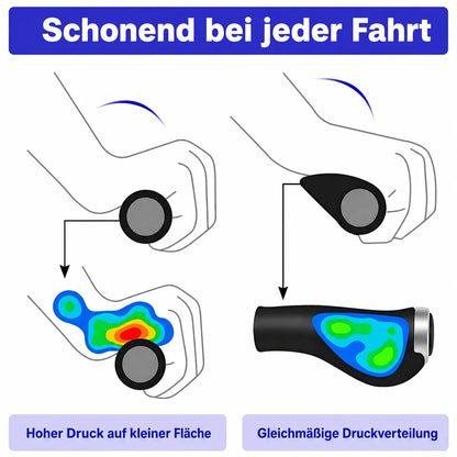 Ergonomische Fahrradgriffe mit Komfort‑Grip und gleichmäßiger Druckverteilung – reduzieren punktuellen Druck und entlasten Hände sowie Handgelenke