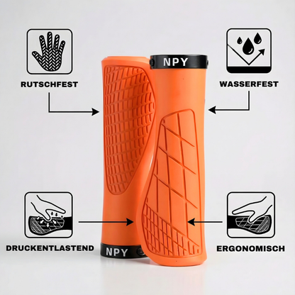 Fahrradgriffe mit Komfort-Grip sind rutschfest, wasserfest, druckentlastend und ergonomisch geformt.