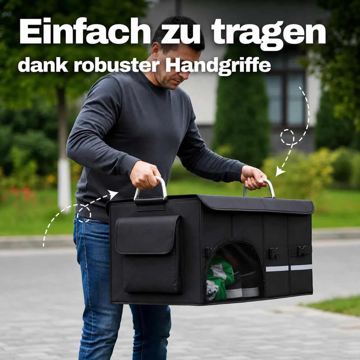 Faltbarer Kofferraum-Organizer mit stabilen Griffen, viel Stauraum und leichtem Transport für Auto & Einkauf