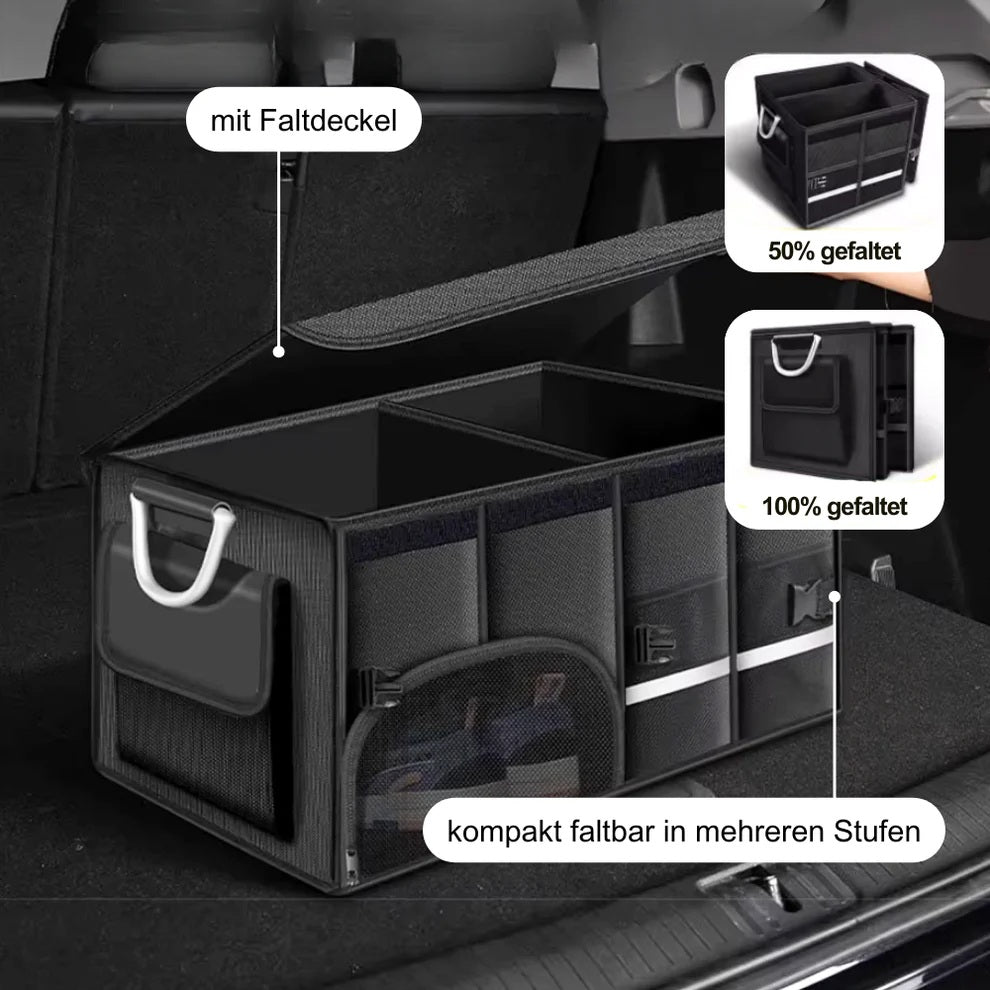 Kompakt zusammengefalteter Kofferraum-Organizer für platzsparende Aufbewahrung bei Nichtgebrauch