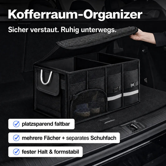 Faltbarer Kofferraum-Organizer mit Deckel, mehreren Fächern und stabilem Halt für Ordnung im Auto