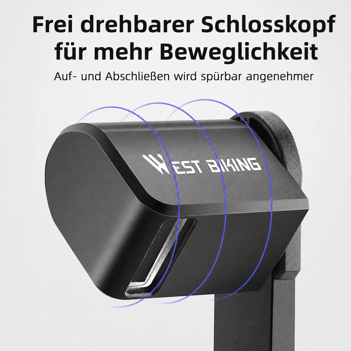 Faltbares Fahrradschloss: Kompakt verstaut & sicher geschützt. Frei drehbarer Kopf für komfortables Abschließen.