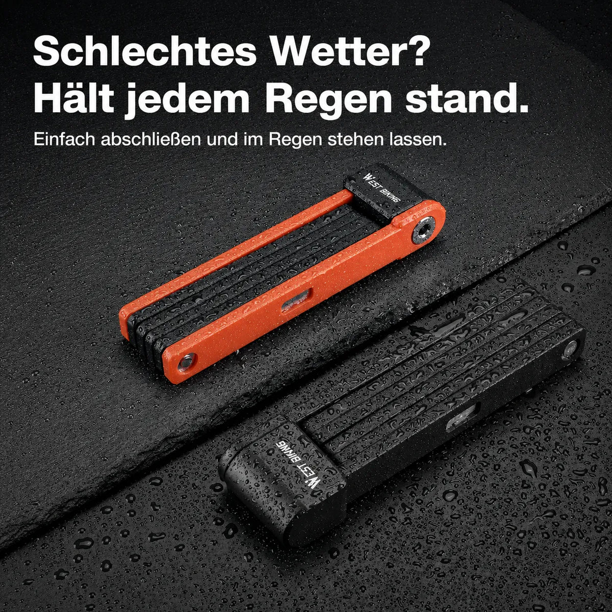 Faltbares Fahrradschloss: Wetterfest & sicher geschützt bei jedem Regen. Kompakt verstaut & robust fürs Bike.