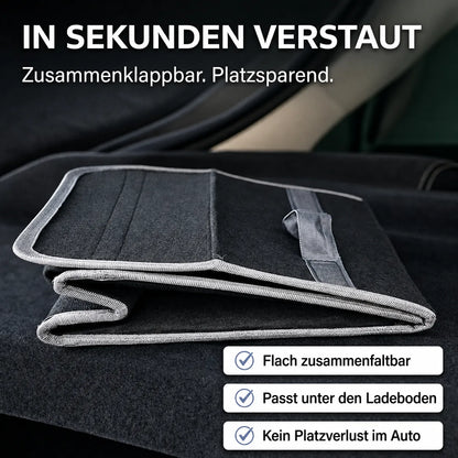 Filz-Kofferraum-Organizer flach zusammenfaltbar, platzsparend verstaubar und ideal für jedes Auto