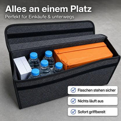 Filz-Kofferraum-Organizer mit sicherem Halt für Flaschen und Einkäufe, ideal für Ordnung unterwegs