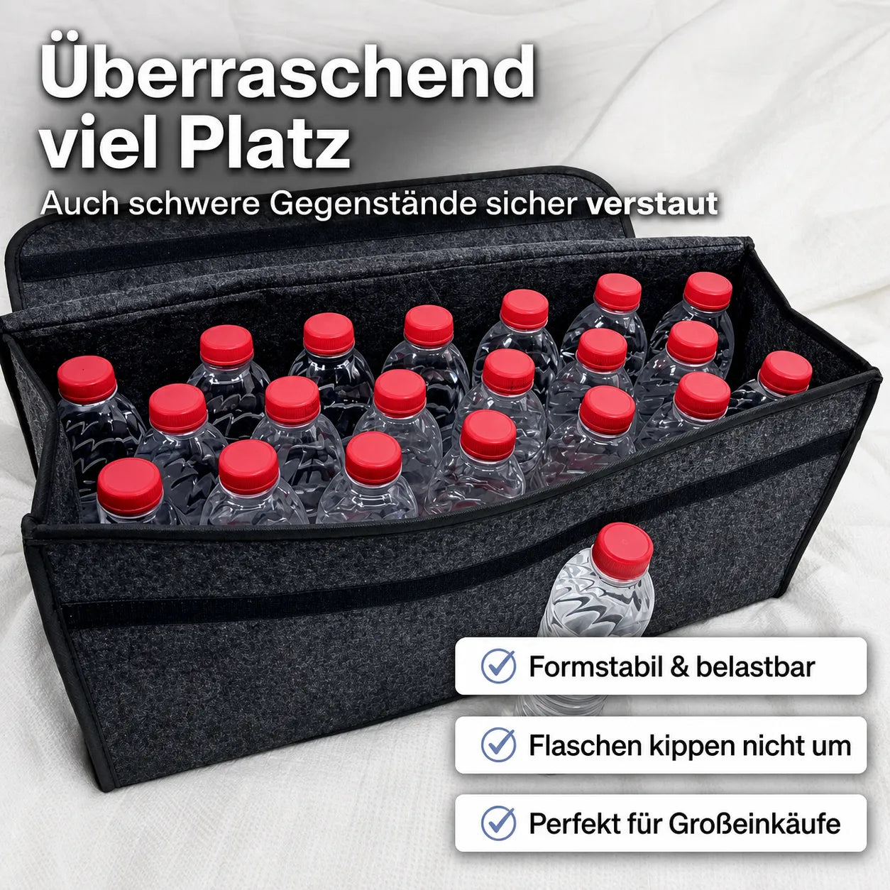 Filz-Kofferraum-Organizer mit viel Stauraum, formstabil und ideal für schwere Einkäufe & Flaschen