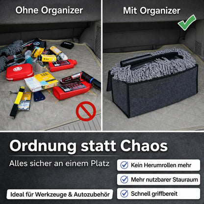 Filz-Kofferraum-Organizer für Ordnung statt Chaos, ideal für Werkzeuge und Autozubehör im Kofferraum