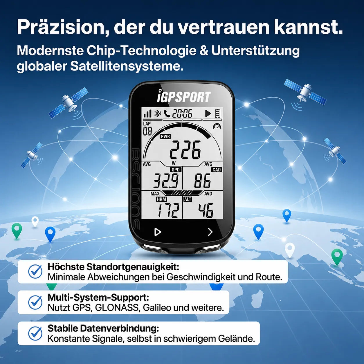 GPS-Fahrradcomputer mit Multi-Satellitensystem, hoher Standortgenauigkeit und stabiler Signalverbindung