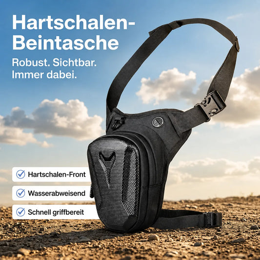 Hartschalen-Beintasche mit robuster Front, wasserabweisend und sicherer Passform für Motorrad & Alltag