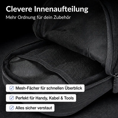 Hartschalen-Beintasche mit cleverer Innenaufteilung, Mesh-Fächern und sicherem Stauraum für Handy & Tools