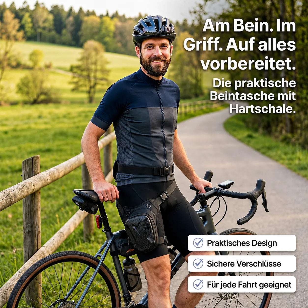 Hartschalen-Beintasche mit sicherem Halt am Bein, robustem Design und schnellen Zugriff für jede Fahrt